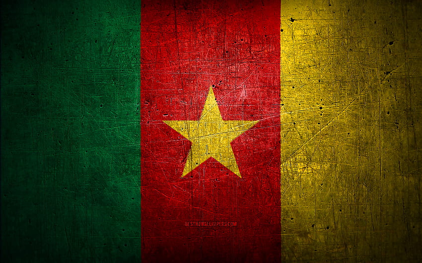 Cameroon metal flag, grunge art, African countries, Day of Cameroon, national symbols, Cameroon flag, metal flags, Flag of Cameroon, Africa, Cameroon HD wallpaper