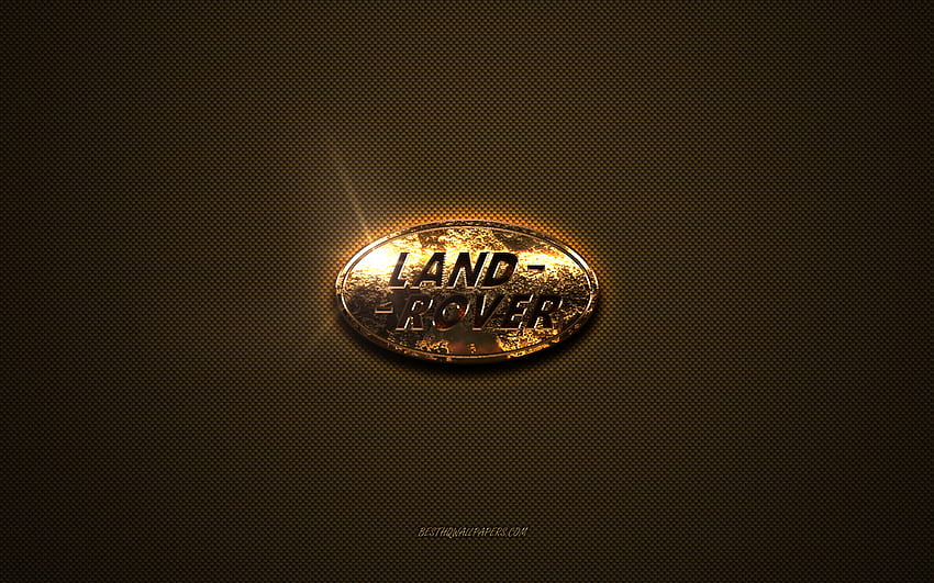 Land Rover golden logo, artwork, brown metal background, Land Rover emblem, creative, Land Rover logo, brands, Land Rover HD wallpaper
