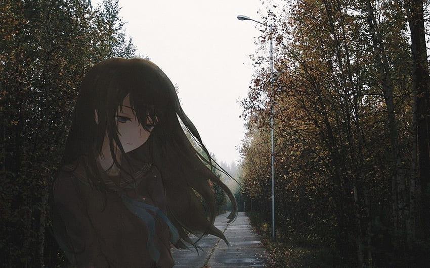 Anime Girl, Sad Expression, Black Hair, Sad 1280X800 HD wallpaper