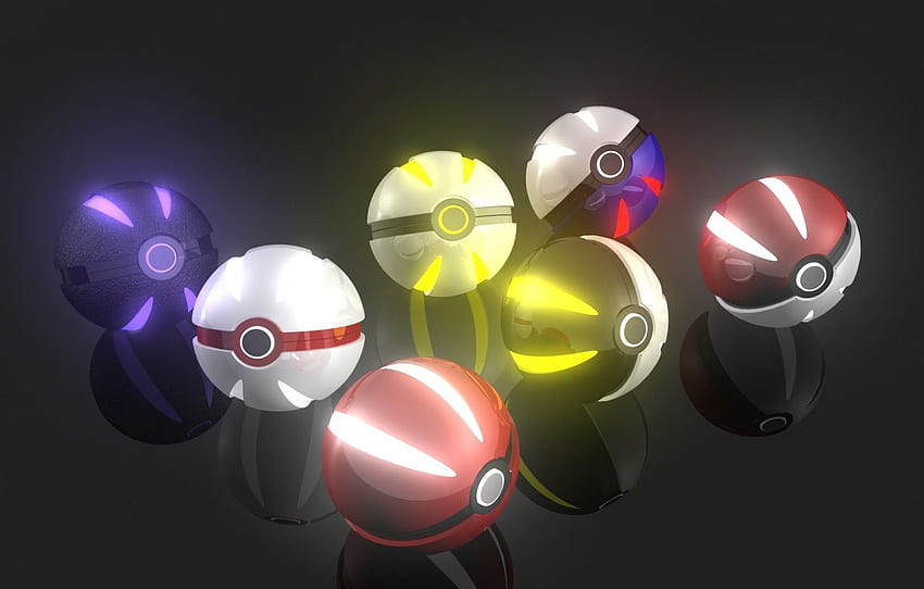 white, purple, blue, red, black, glow, pokeball, Pokebol, mirrored table for , section разное HD wallpaper