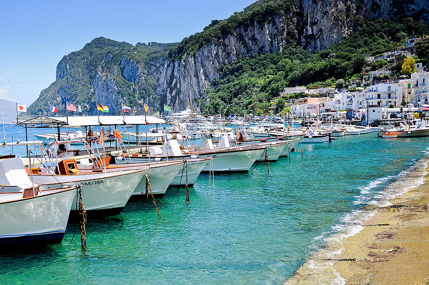Städte, Häuser, Meer, Boote, Italien, Felsen, Ufer, Ufer, Insel, Capri HD-Hintergrundbild