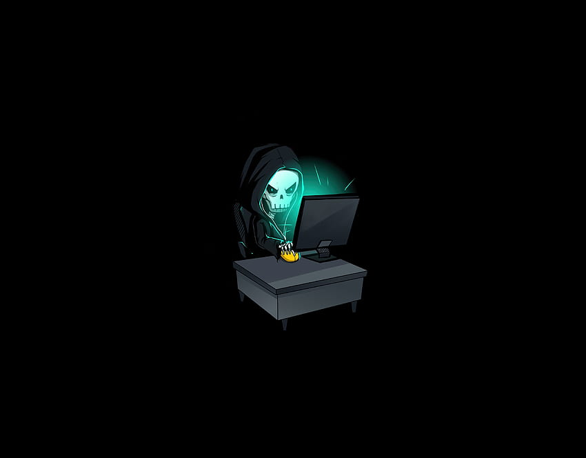 Skull in hood, hacking time, minimal HD wallpaper