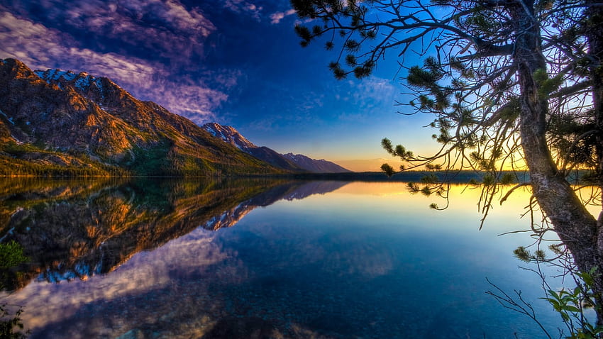 Lake Reflection, reflexão, árvores, céu, natureza, floresta, lago papel de parede HD