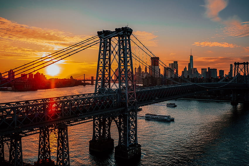 New York, Kota, Fajar, Amerika Serikat, Jembatan, Amerika Serikat Wallpaper HD