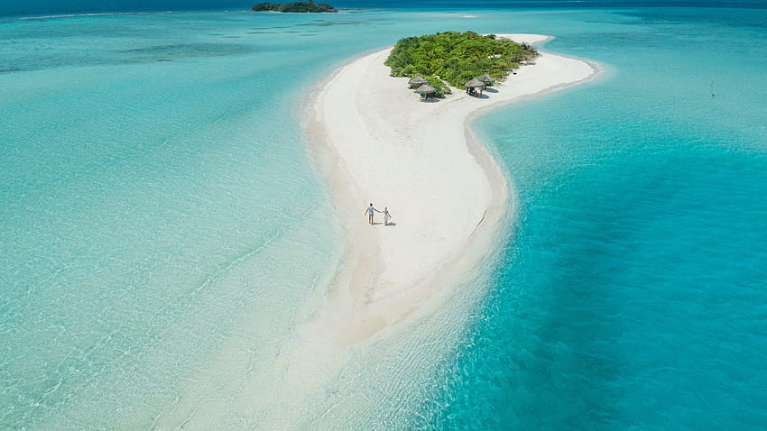 Beach, aerial view, tropical island, Maldives HD wallpaper