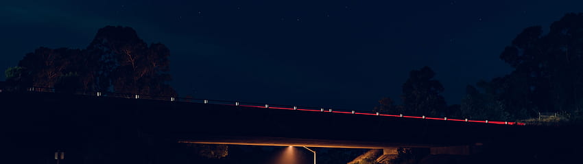 Puente, Noche, Estrellas, Cielo, Carretera, 7680x2160 fondo de pantalla
