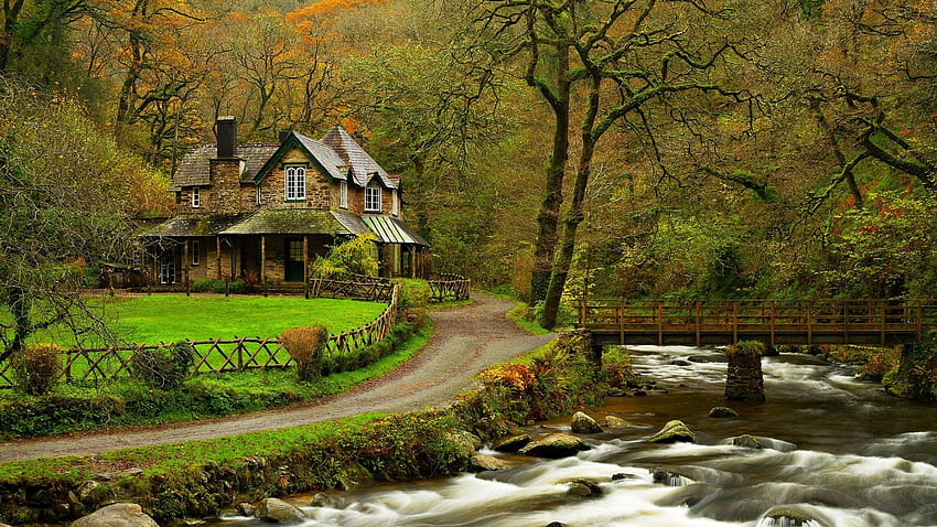Beautiful House In The Forest HD wallpaper