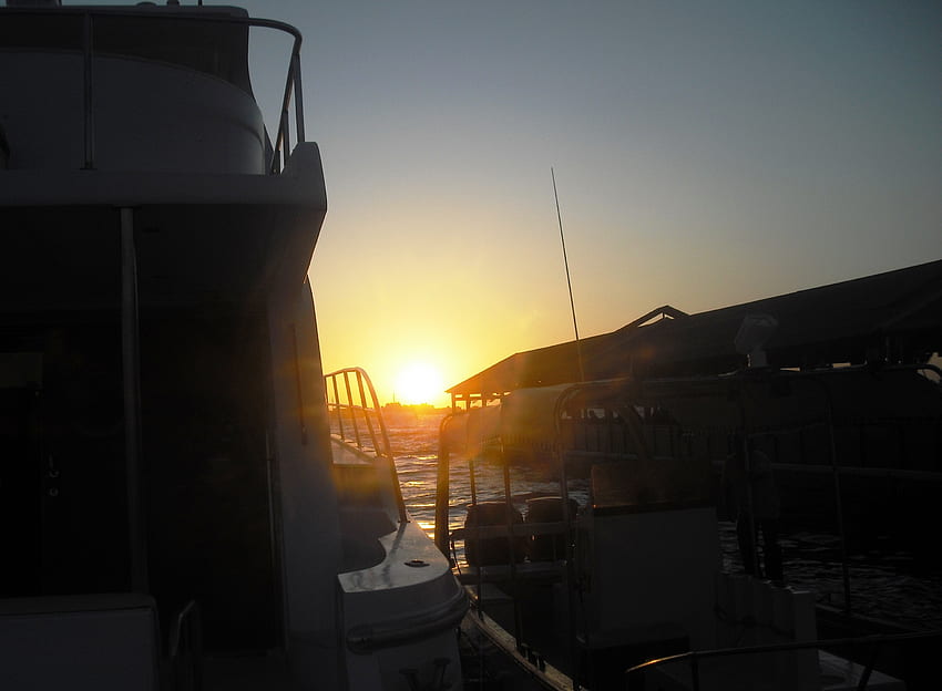 tramonto, mare, sole, barche Sfondo HD