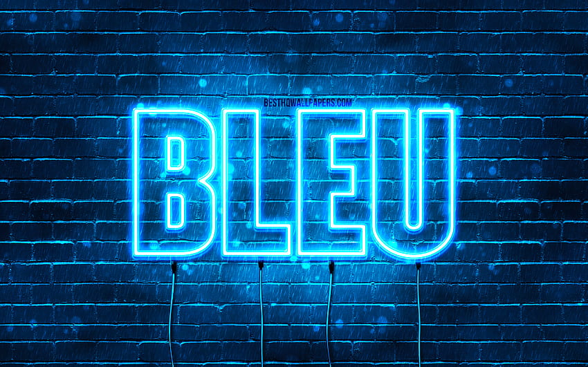 Happy Birtay Bleu, , luzes de neon azuis, nome Bleu, criativo, Bleu Happy Birtay, Bleu Birtay, nomes masculinos franceses populares, com nome Bleu, Bleu papel de parede HD