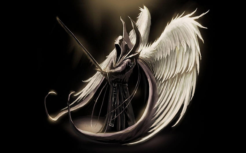 Fantasy Angel Warrior Dark Angel Wings Man Hood Sword HD wallpaper