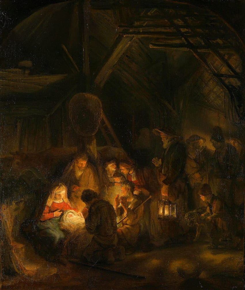The Adoration of the Shepherds' Pupil of Rembrandt 1646. Rembrandt, Rembrandt Nativity HD phone wallpaper
