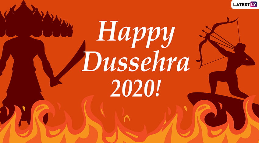 Dussehra 2020 & für Online: Wünsche Vijayadashami einen guten Rutsch mit Ravan Dahan WhatsApp-Aufklebern, GIF-Grüßen und Facebook-Nachrichten HD-Hintergrundbild