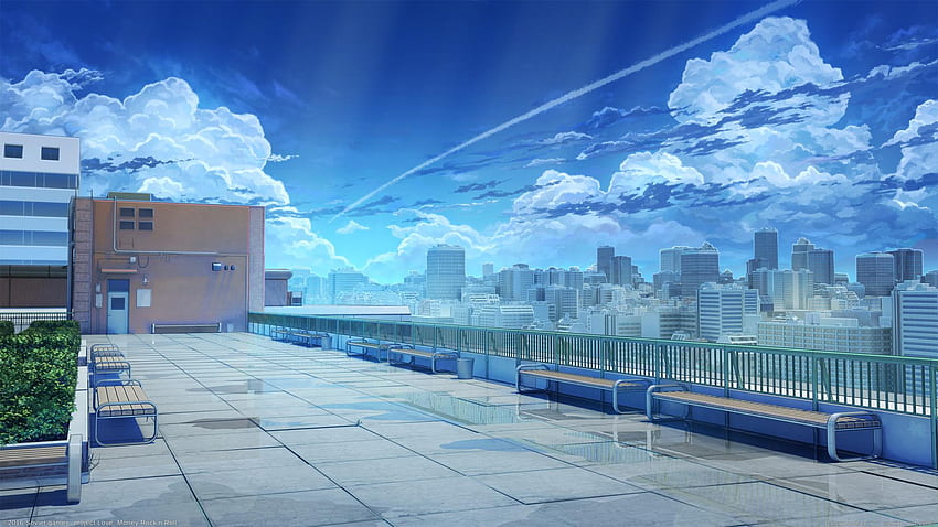 Anime School Rooftop Night HD wallpaper