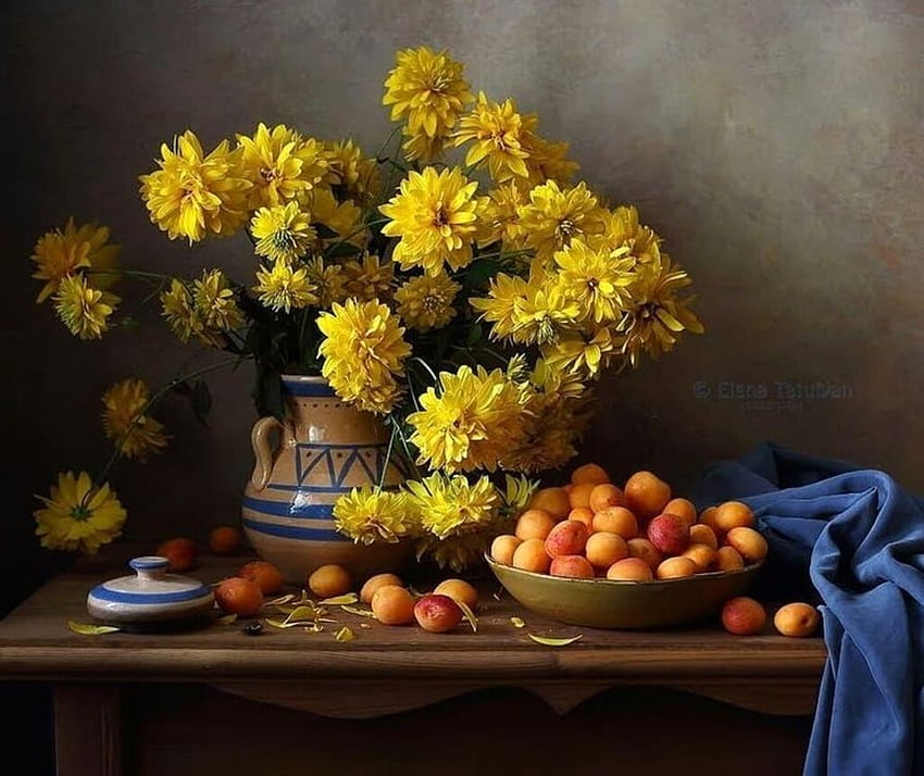 Still life, Flowers, Apricot, Summer, Berries HD wallpaper