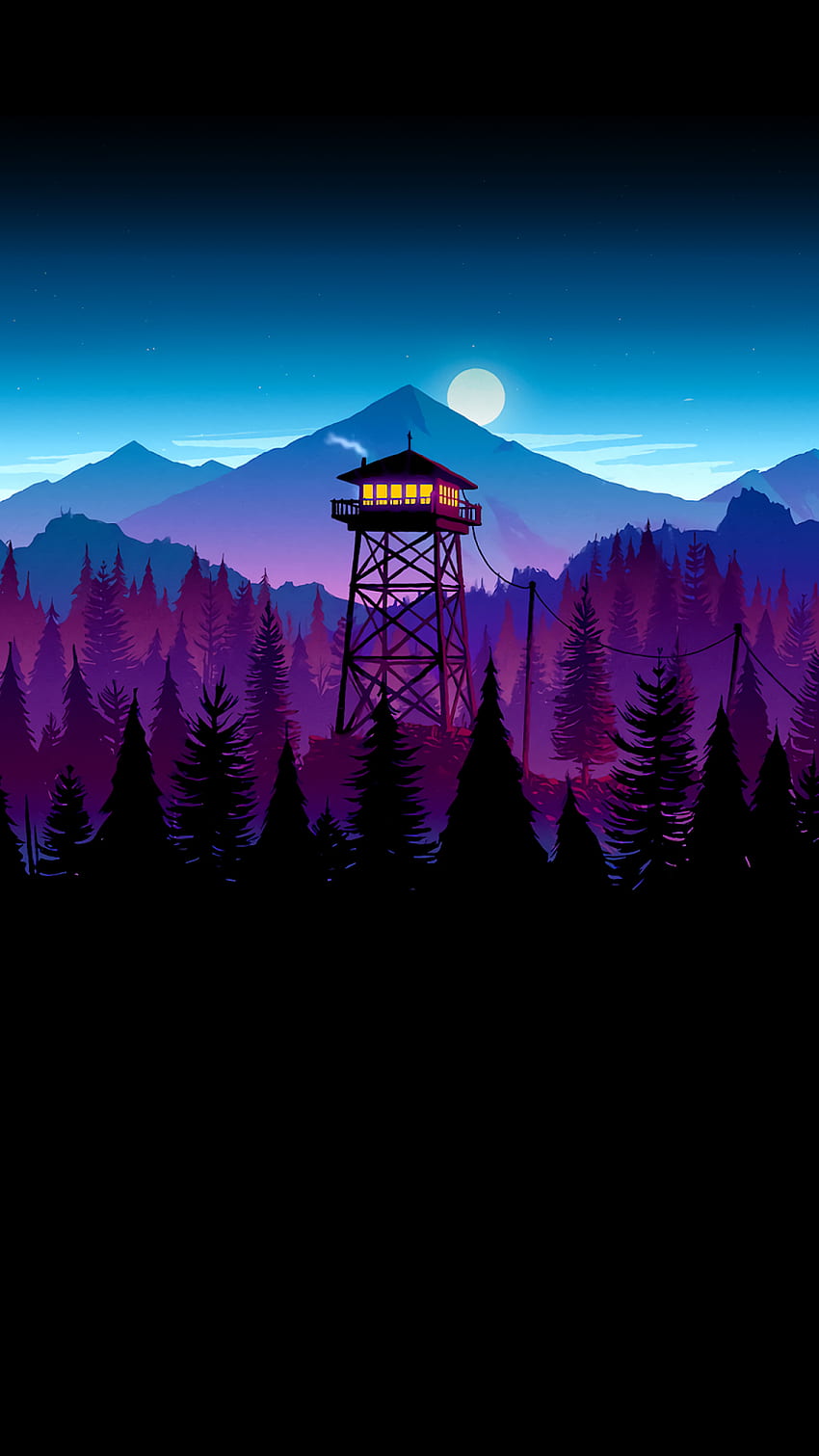 Firewatch Night for Saving battery for Amoled display, Purple Scenery HD phone wallpaper