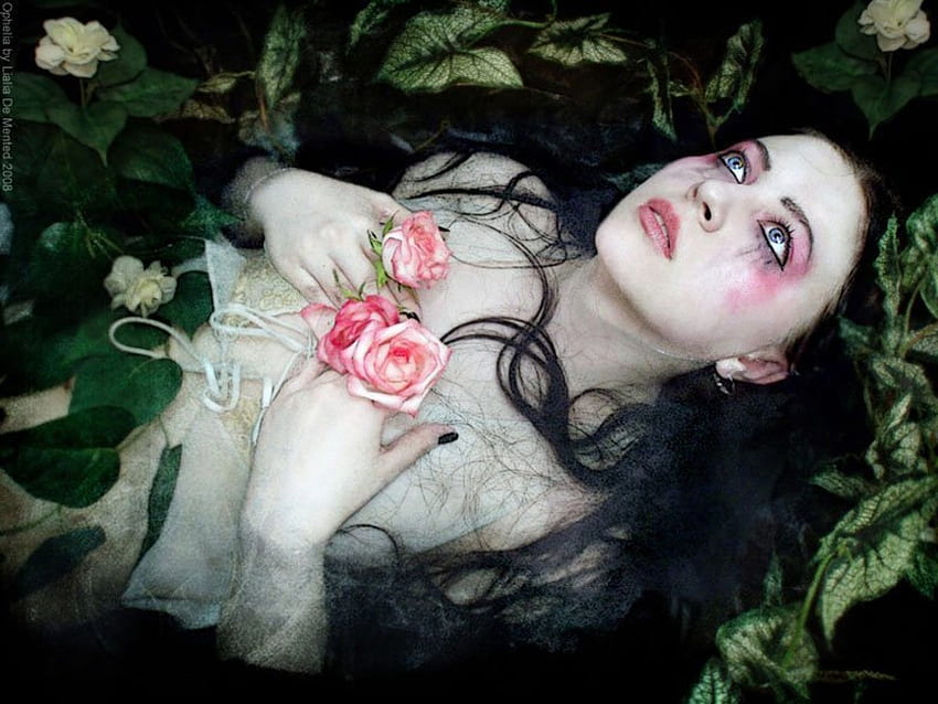 Gothic, roses, art, girl, dark HD wallpaper