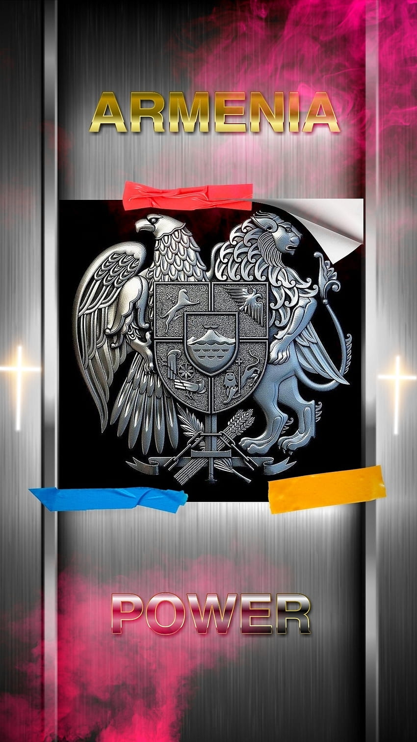 Poster, symbol, red-smoke, cross, eagle, metal, armenia, stickers, scotch-tape, lion HD phone wallpaper
