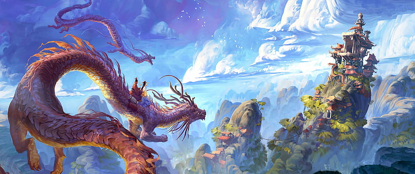 Dragón chino de fantasía, dual de dragón fondo de pantalla