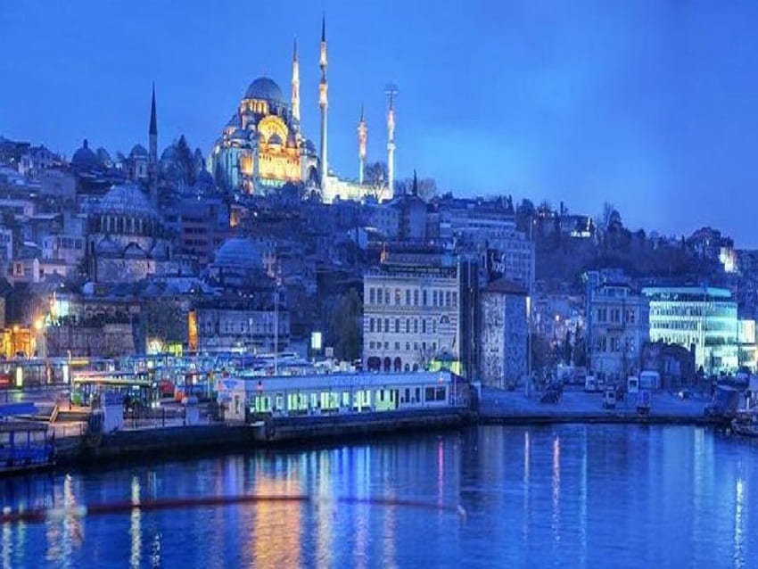 istanbul, night, sea, turkey, city, lights, travel HD wallpaper