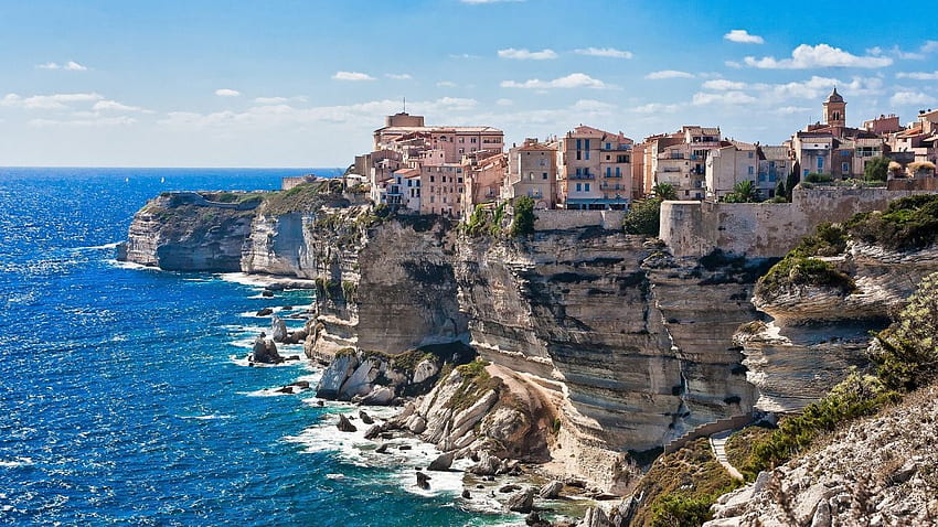 Water ocean landscapes rocks French Corsica sea, France Landscape HD wallpaper