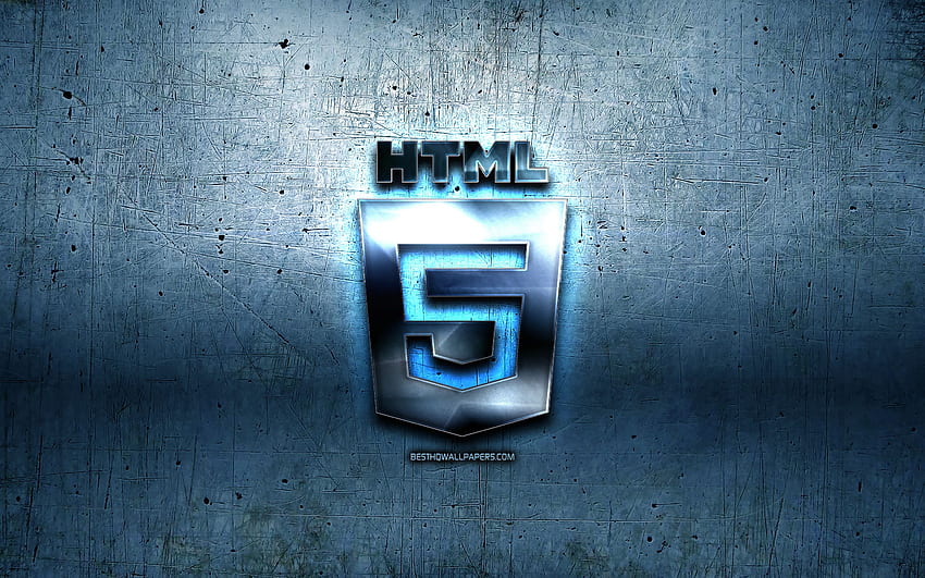 HTML5 metal logo, grunge, programming language signs, blue metal background, HTML5, creative, programming language, HTML5 logo for with resolution . High Quality HD wallpaper