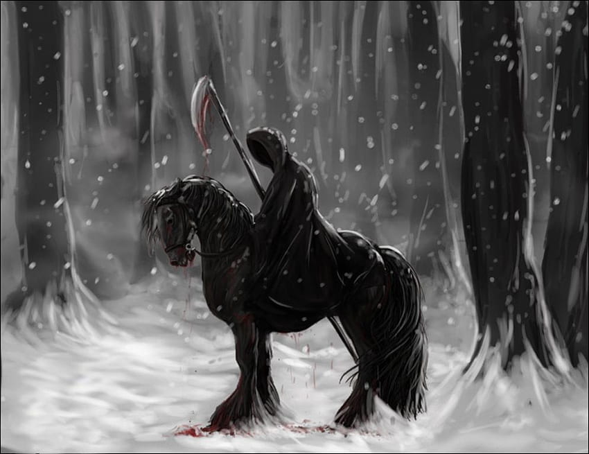 are u ready to face, horse, snow, forest, dark, death HD wallpaper