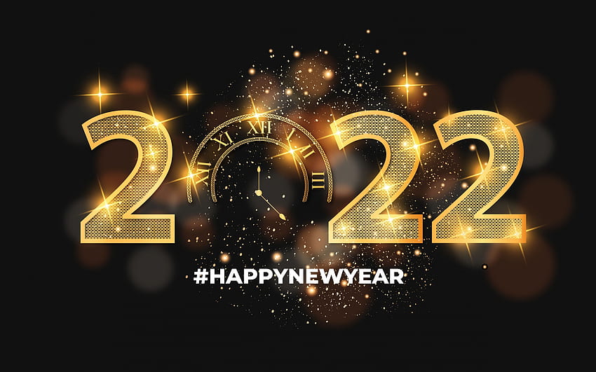 Happy New Year!, golden, black, craciun, christmas, yellow, card, 2022, new year HD wallpaper