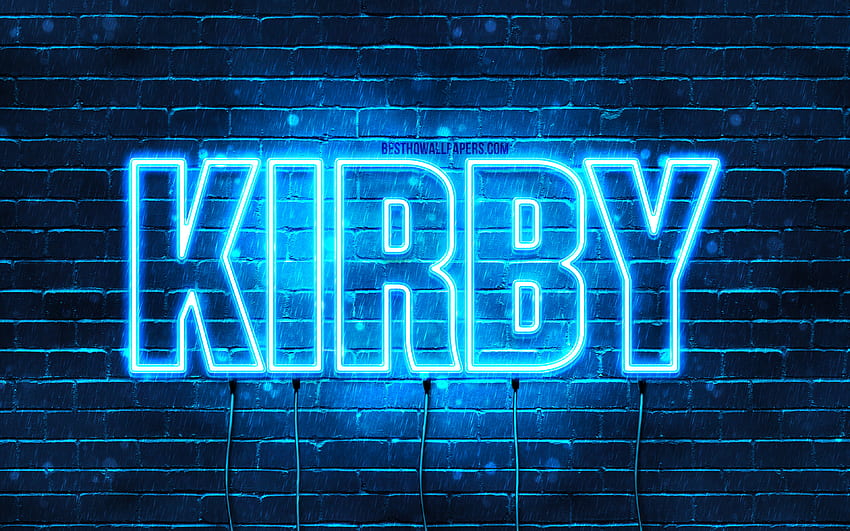 Happy Birtay Kirby, , blue neon lights, Kirby name, creative, Kirby Happy Birtay, Kirby Birtay, popular japanese male names, with Kirby name, Kirby HD wallpaper