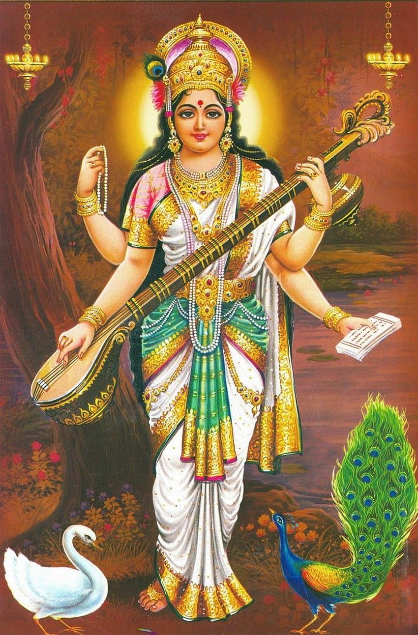 Bogini Saraswati devi Saraswati: Bogini Wiedzy i Sztuki. Bogini Saraswati, Saraswati Devi, hinduskie bóstwa, Pan Saraswati Tapeta na telefon HD