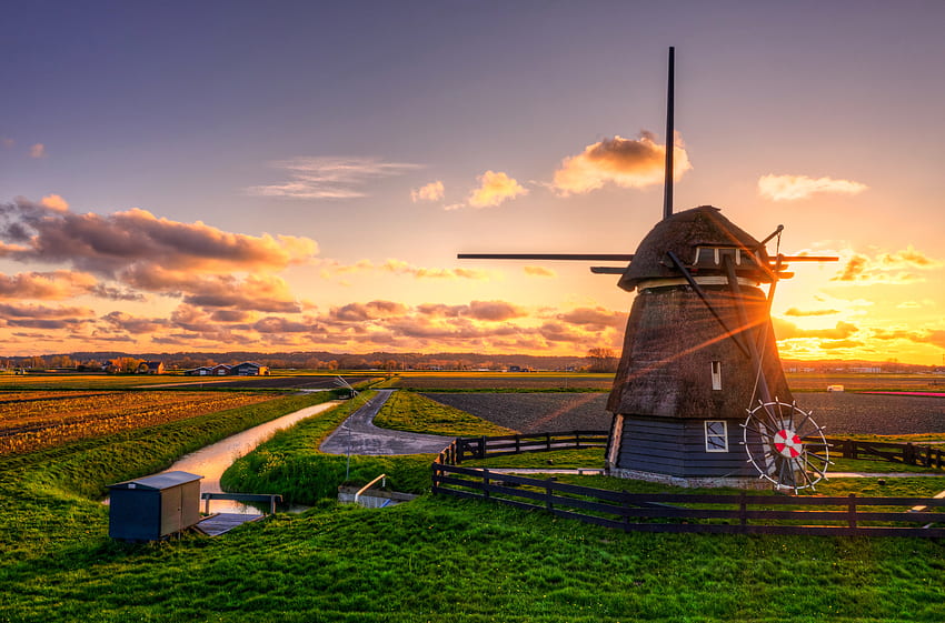 Windmill, sky, sunset, cloud HD wallpaper