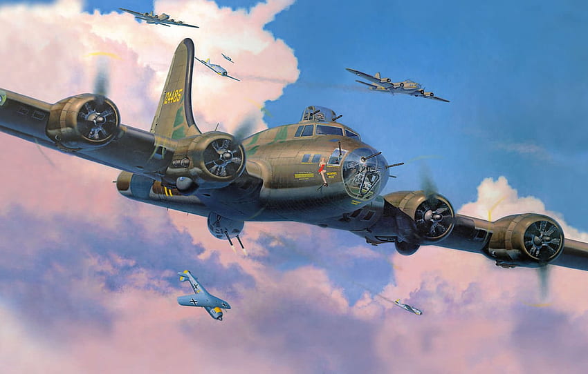 Figura, Cazas, Bombarderos, Interceptación, Fw 190, Flying Fortress, Boeing B 17 Flying Fortress For , Sección авиация , B-17 fondo de pantalla
