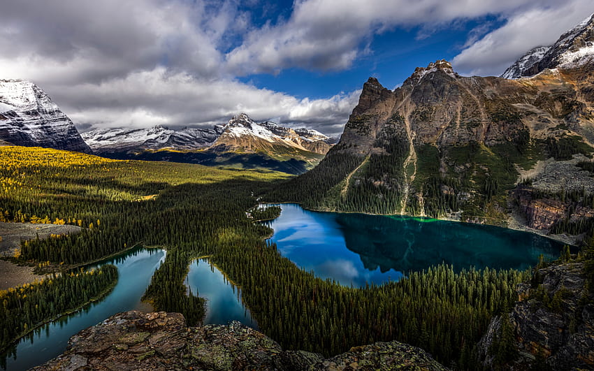 Yoho National Park, winter, rocky mountains, mountain lake, snow, Columbia-Shuswap, British Columbia, Canada HD wallpaper