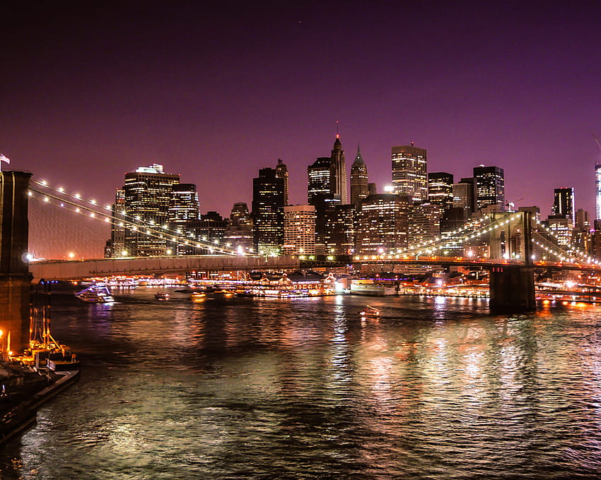 New York City United States Of America Night On The Brooklyn Bridge From Manhattan Bridge Ultra And Laptop, Dumbo New York HD wallpaper