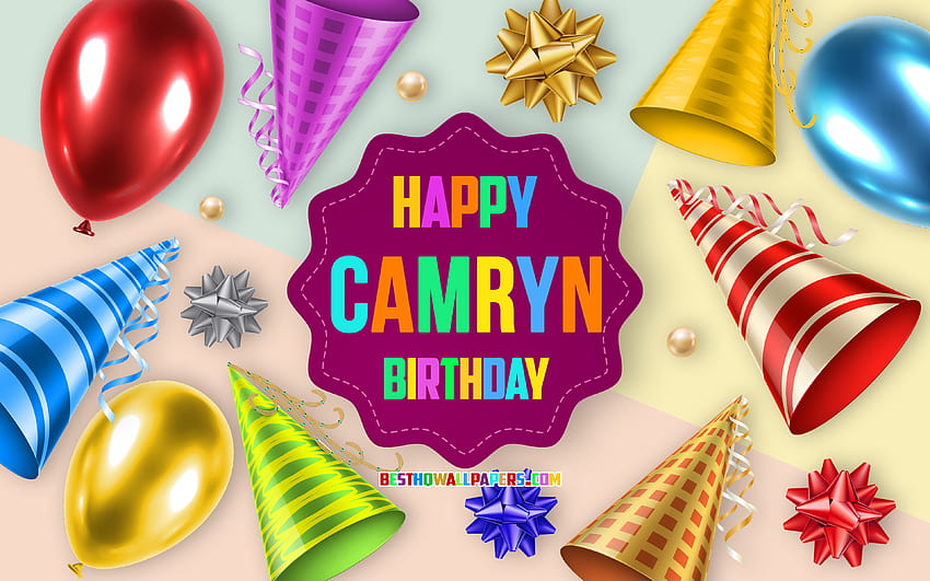Happy Birtay Camryn, , Birtay Balloon Background, Camryn, arte criativa, Happy Camryn birtay, laços de seda, Camryn Birtay, Birtay Party Background papel de parede HD