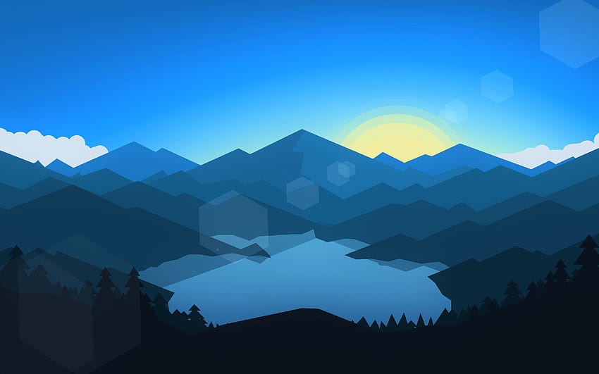 bosque, montañas, puesta de sol, clima fresco, teléfono minimalista Xiaomi fondo de pantalla