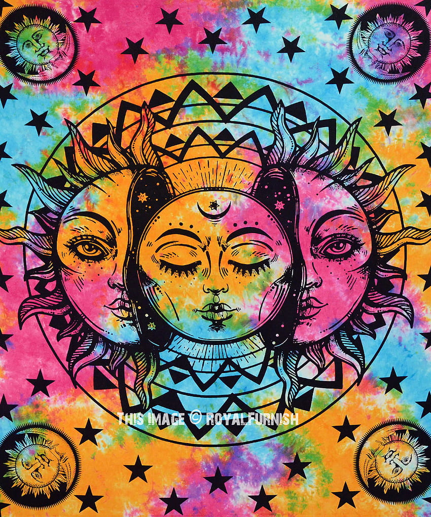 Psychedelic Sun & Moon Celestial Energy Mystic Art Printed Tapestry Wall Hanging. Psychedelic drawings, Hippie art, Psychedelic art HD phone wallpaper