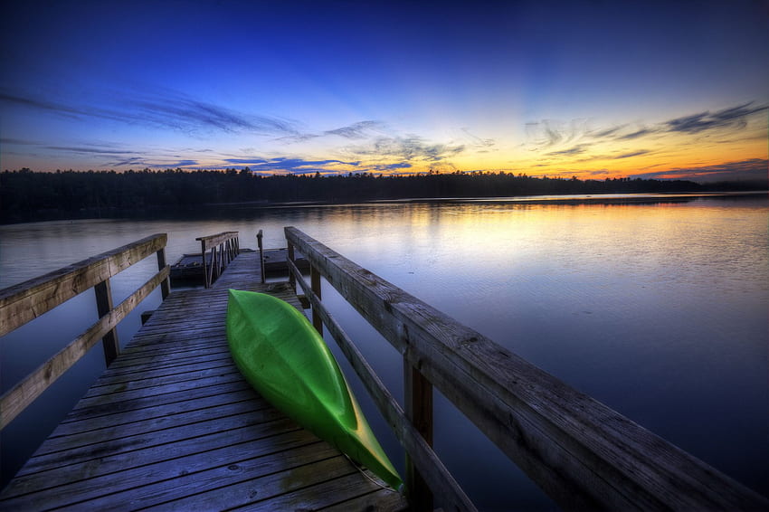 Canoe on dock. lake, pier, dock, kayak, sunset Nature. I must paint ...