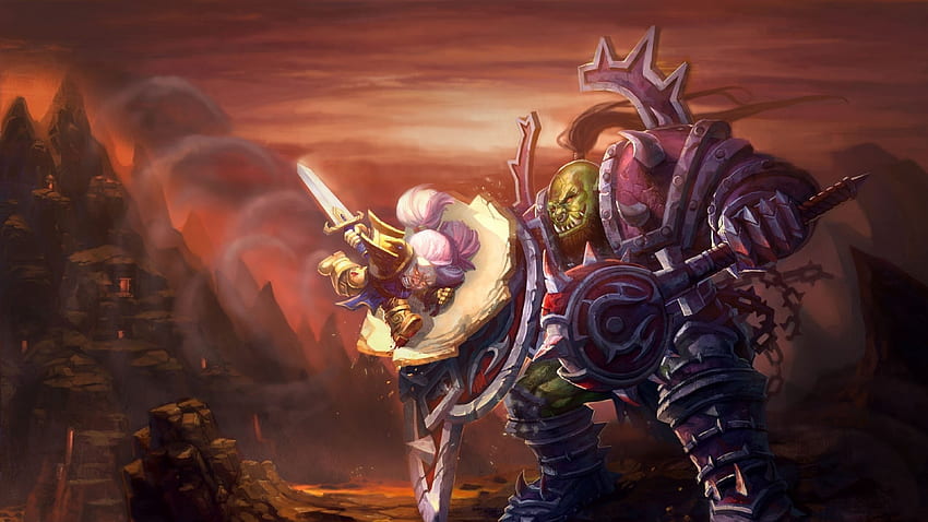 Preview world of warcraft, wow, orc, warrior, dwarf, paladin HD wallpaper