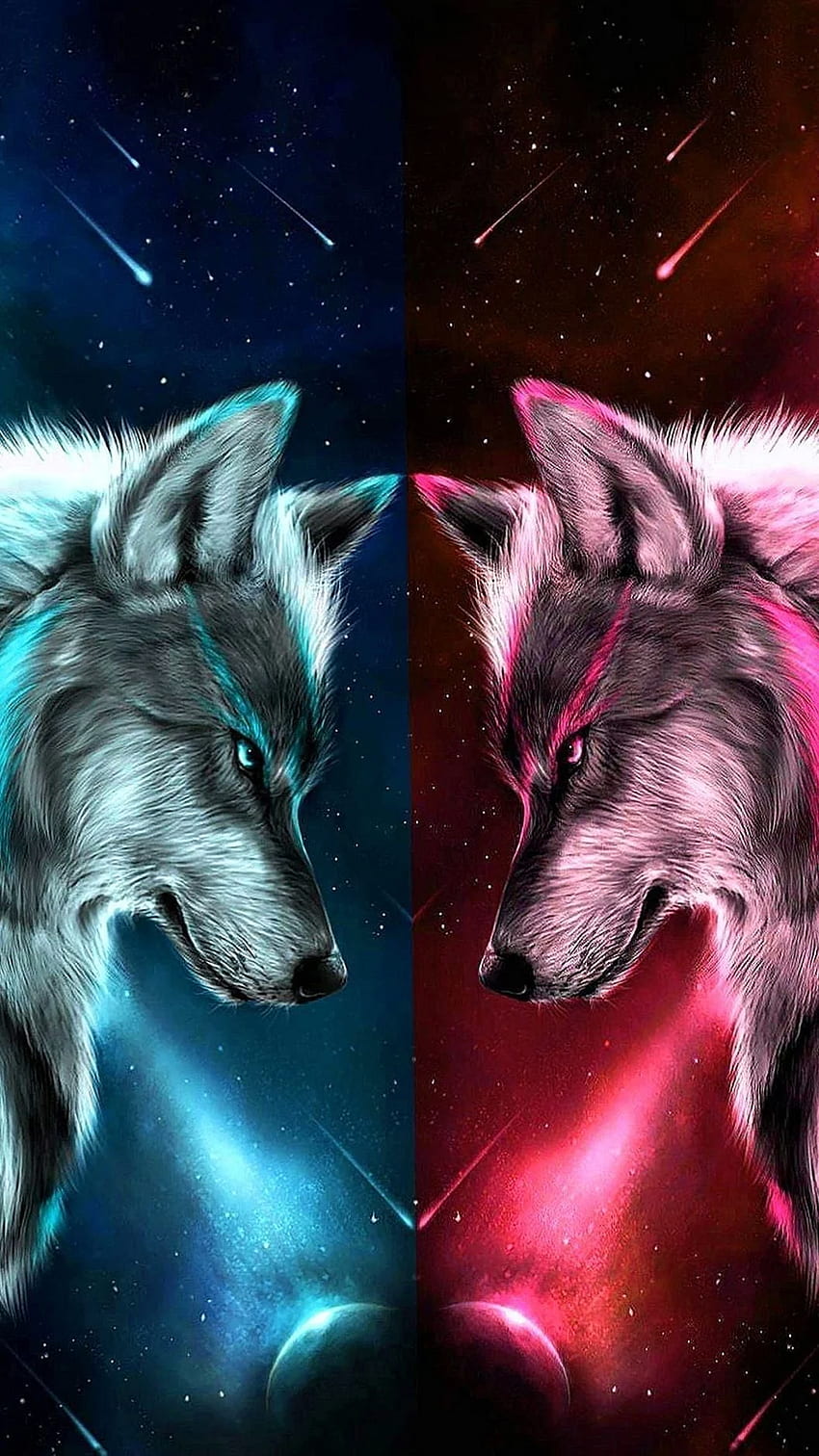 Blauer und roter Wolf Wolf .Pro, Blutmondwolf HD-Handy-Hintergrundbild