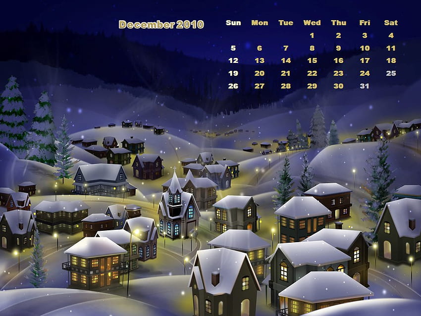 Календар на ледения град декември 2010 г., зима, декември 2010 г., календар, коледа HD тапет