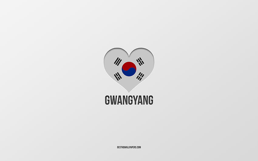 J'aime Gwangyang, villes sud-coréennes, jour de Gwangyang, fond gris, Gwangyang, Corée du Sud, coeur de drapeau sud-coréen, villes préférées, Love Gwangyang Fond d'écran HD