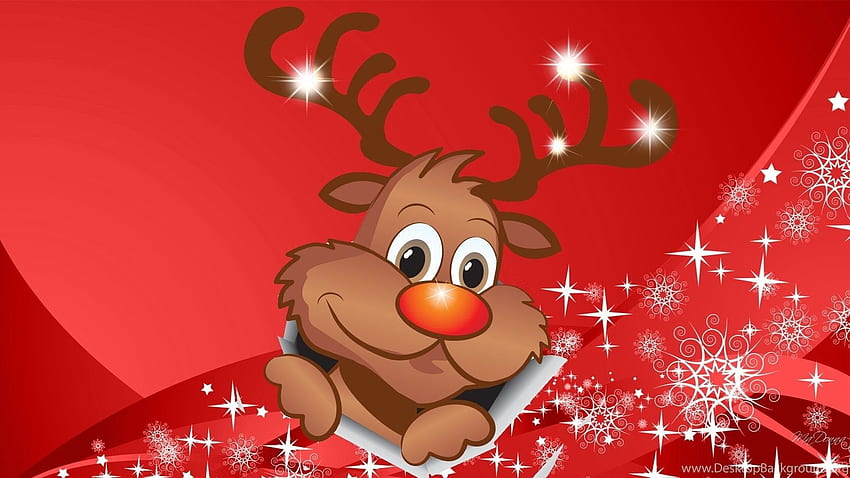 กวาง: Happy Break Christmas Shine รูดอล์ฟ กวางเรนเดียร์สีแดง น่ารัก ใหม่ วอลล์เปเปอร์ HD