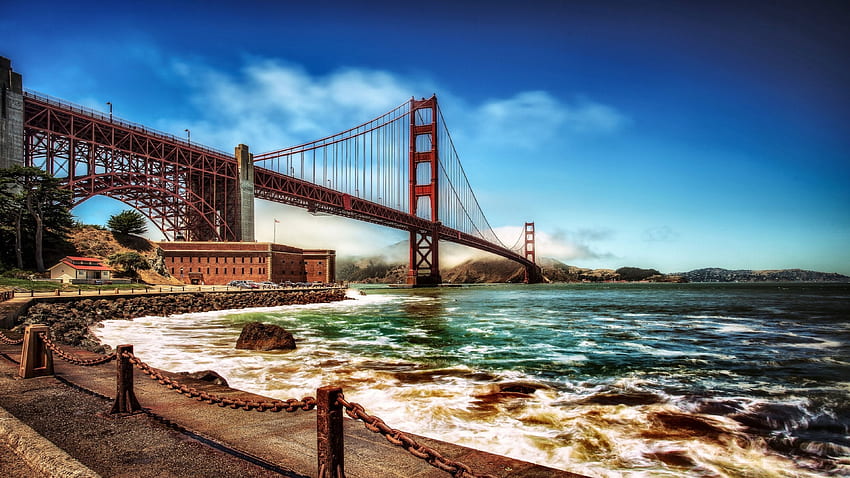 Golden Gate Bridge F, San Francisco, กราฟฟิตี, Golden Gate Bridge, USA, สวยงาม, ทิวทัศน์, ไวด์สกรีน, สะพาน, แคลิฟอร์เนีย วอลล์เปเปอร์ HD