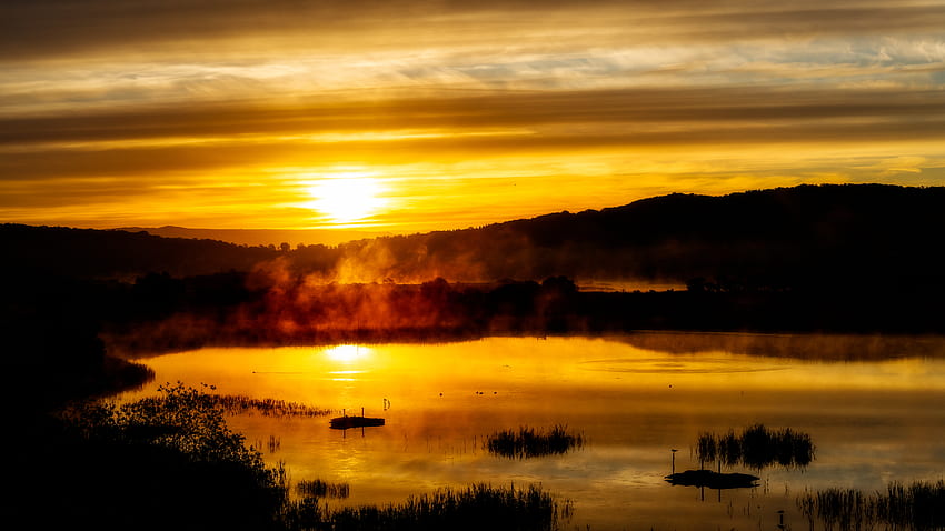 Landscape, Nature, Sunset, Twilight, Lake, Fog, Dusk HD wallpaper