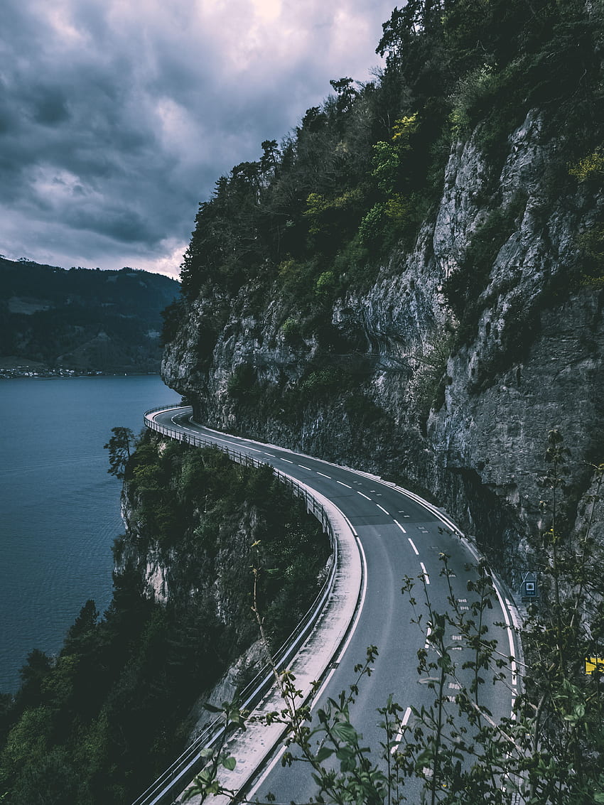 Natureza, Montanhas, Mar, Estrada, Suíça, Sigrisville Papel de parede de celular HD