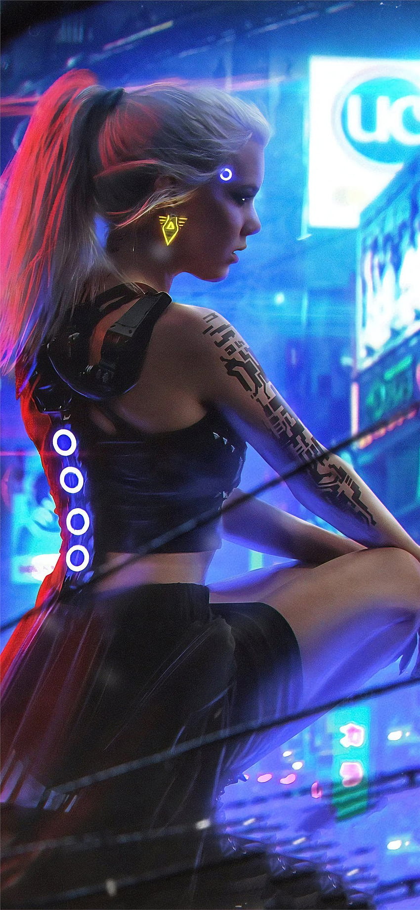 cyberpunk neon girl iPhone X, Blue Neon Girl HD phone wallpaper