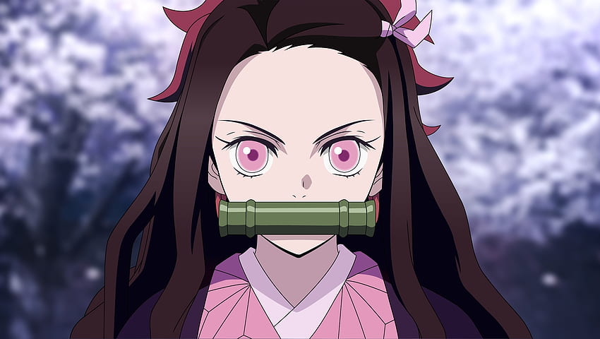 Angry Kamado Nezuko, pink eyes, anime girl HD wallpaper