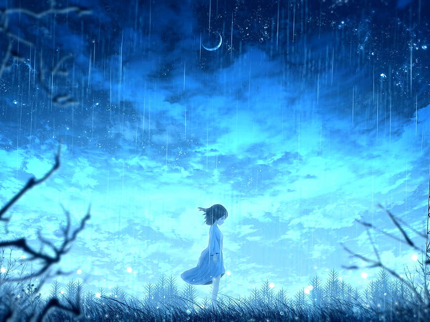 Lonely Anime Girl, Raining, White Dress, Profile View for Ainol Novo 9 Spark, Anime Girl Alone Light HD wallpaper