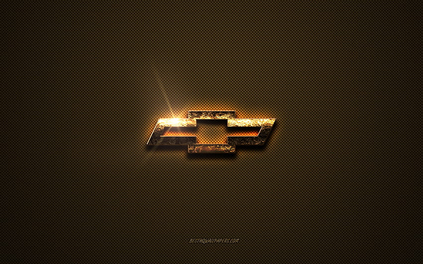 Logo dorato Chevrolet, opera d'arte, in metallo marrone, emblema Chevrolet, creativo, logo Chevrolet, marchi, Chevrolet Sfondo HD