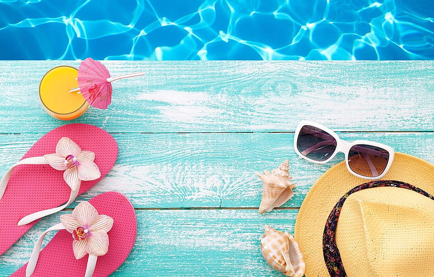 beach, summer, stay, hat, pool, glasses, summer, beach HD wallpaper